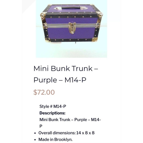 Mini Bunk Trunk camp lock box Purple Storage Box Organizer Keepsake 14 x 8 x 8 - Picture 3 of 12